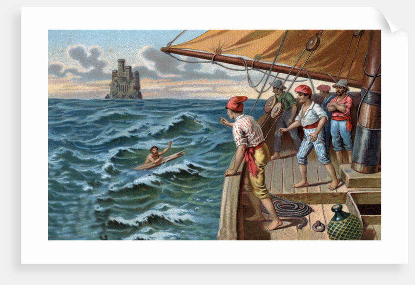 Illustration of Edmond Dantes Left in the Sea by a Ship Crew by Anonymous