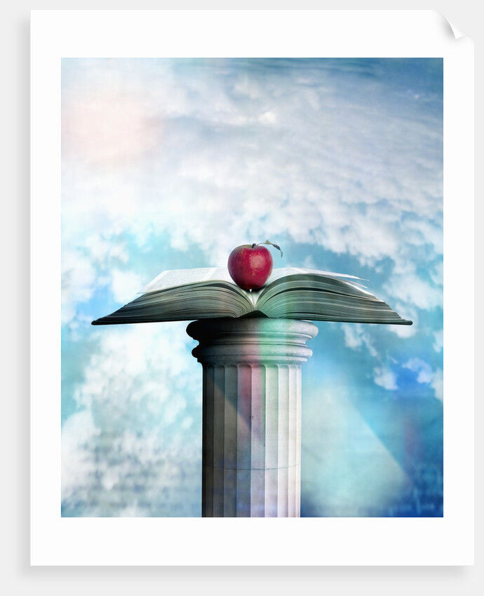 Apple and Open Book on Pedestal by Anonymous