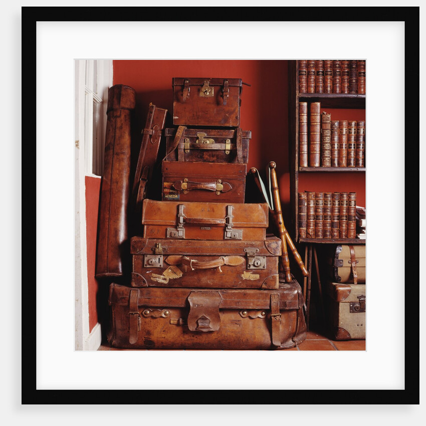 Stack of Antique Leather Suitcases by Anonymous