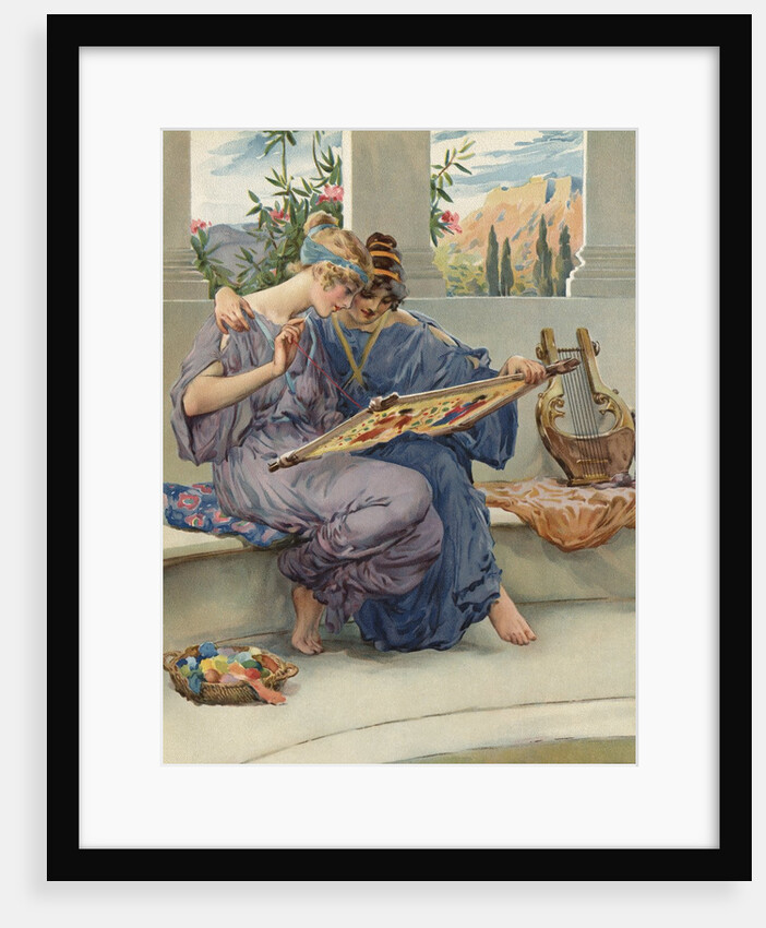 Illustration of Two Women Embroidering by Anonymous