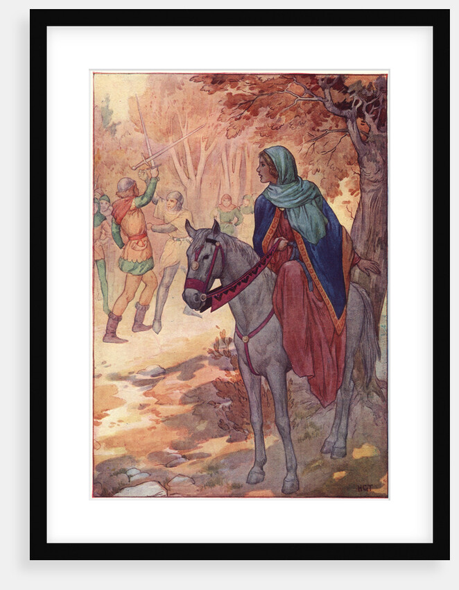Illustration of Maid Marian Watching a Sword Fight by Harry G. Theaker