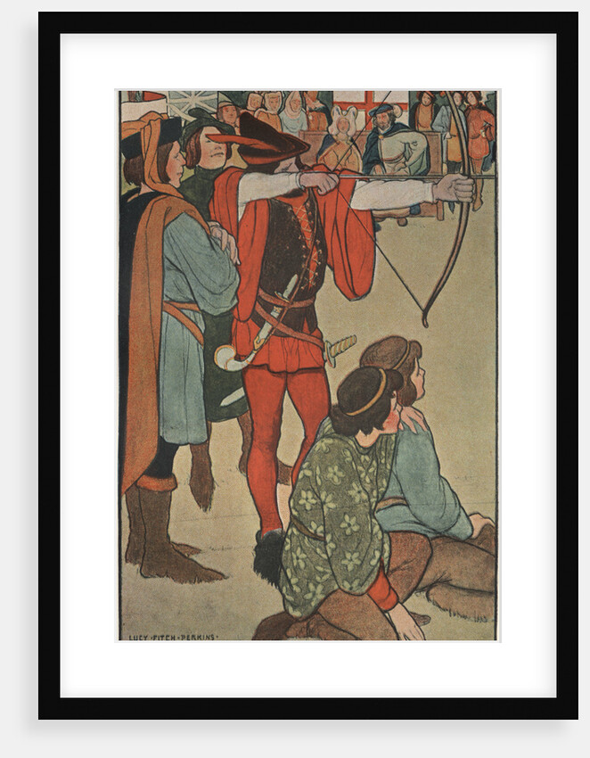 Illustration of Robin Hood Taking Aim by Lucy Fitch Perkins