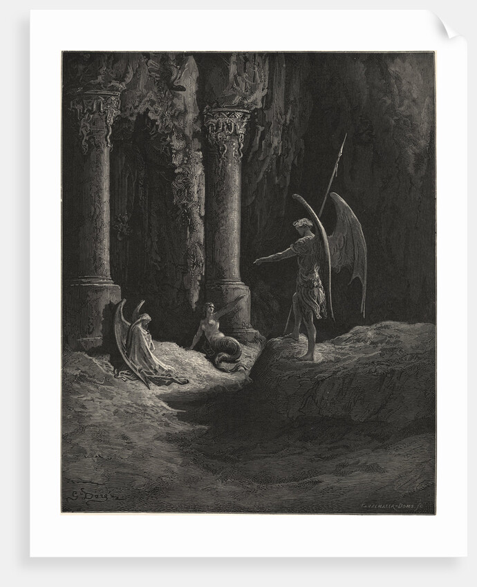Before the Gates There Sat on Either Side a Formidable Shape by Gustave Dore