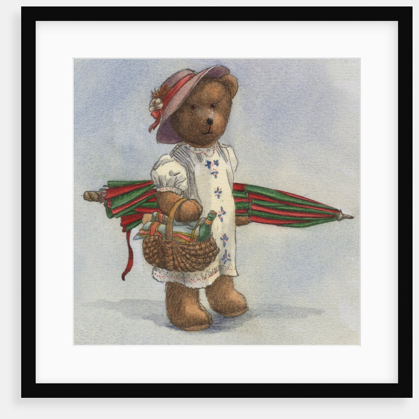 Illustration of a Teddy Bear with a Picnic Basket by Alexandra Day