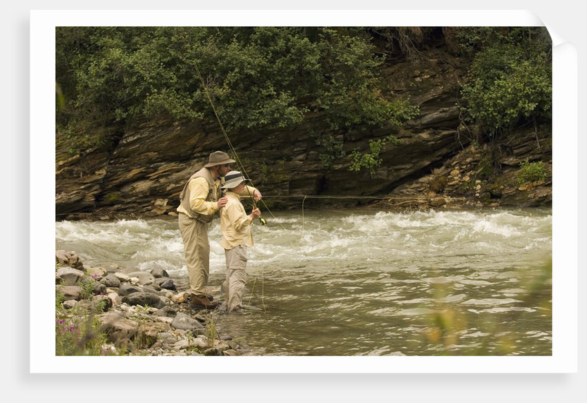 Father and Son Fly Fishing in Moose Creek by Anonymous