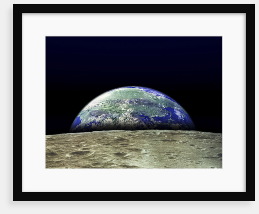 Earth Rising Over Moon Surface by Anonymous