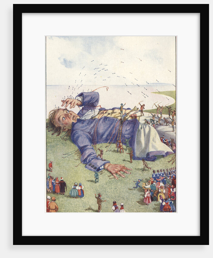 Illustration of Lilliputians Attacking Gulliver by Honor C. Appleton