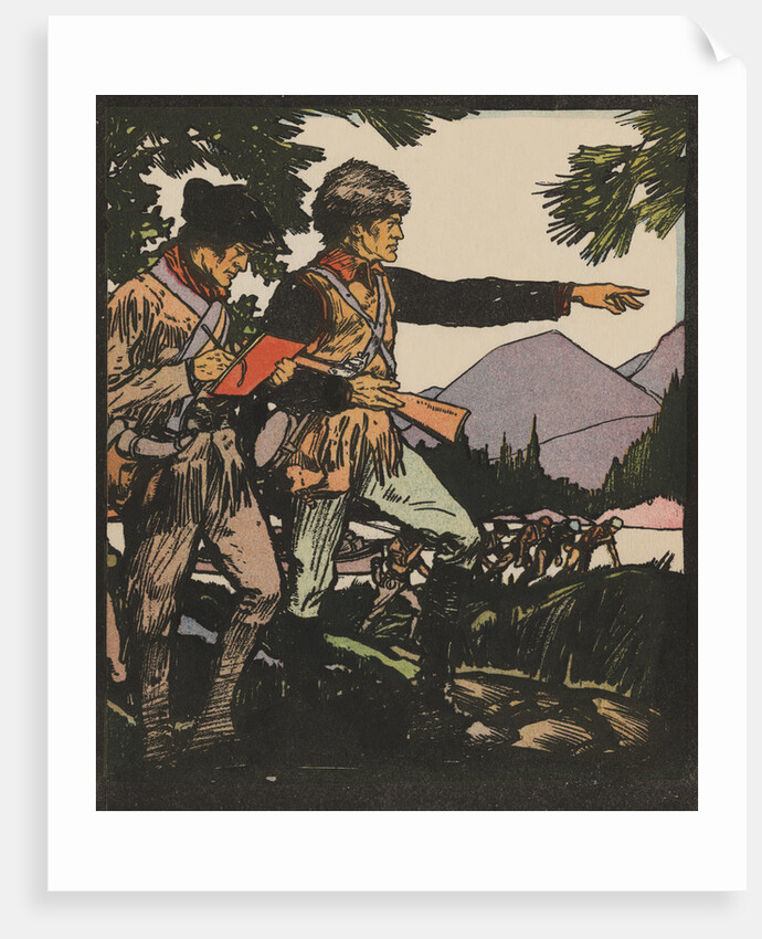 Illustration of Lewis and Clark in Louisiana Territory by J.L. Kraemer