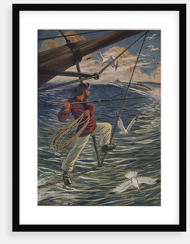 Illustration of Ned Land with a Harpoon by Milo Winter