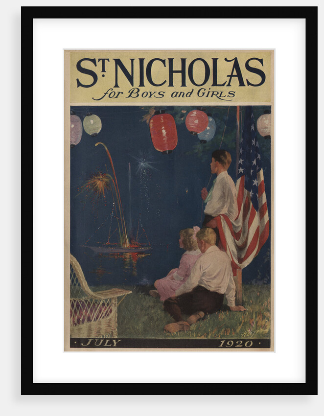 Illustration of Children Watching Fireworks by C.M. Relyea