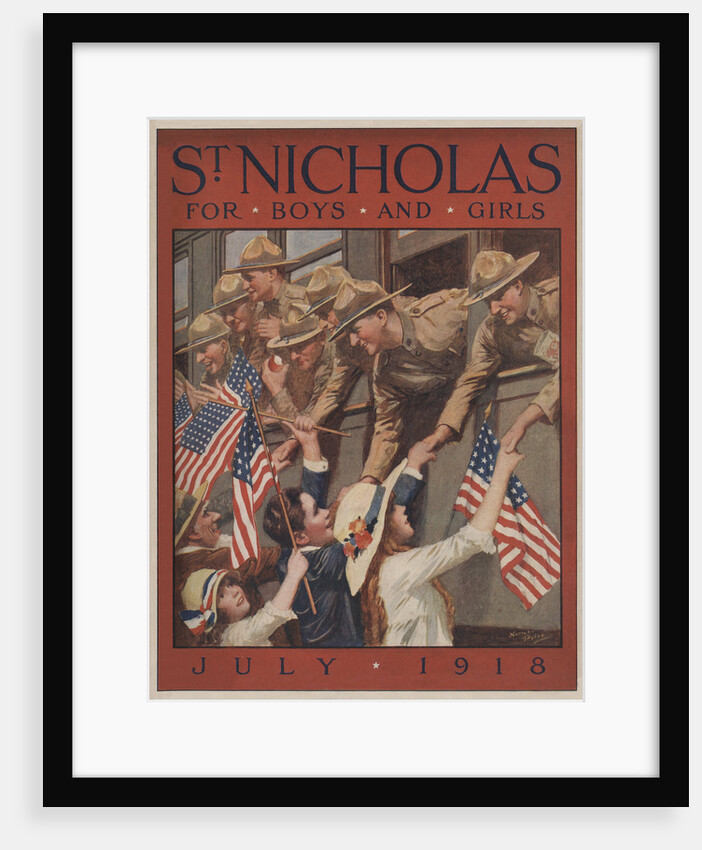 Illustration of Children Greeting Soldiers on Train by Norman Price