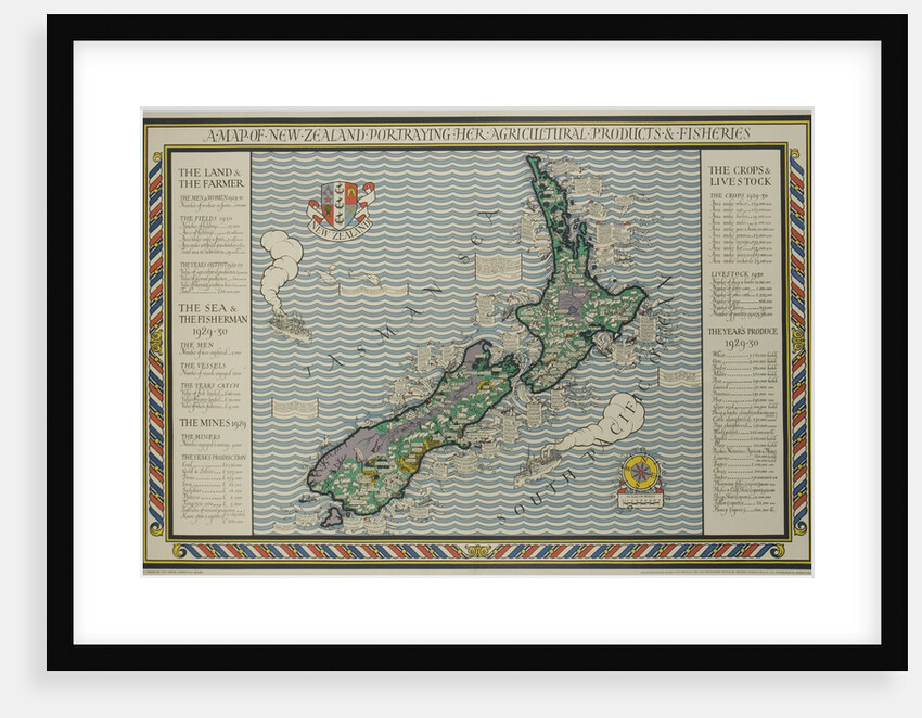 A Map of New Zealand Portraying Her Agricultural Products and Fisheries by Anonymous