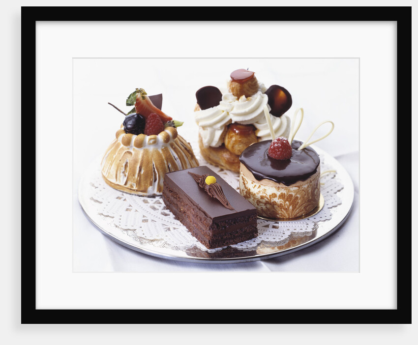 French Pastries on Silver Plate with Doily by Anonymous