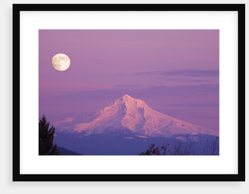 Mount Hood and Full Moon by Anonymous