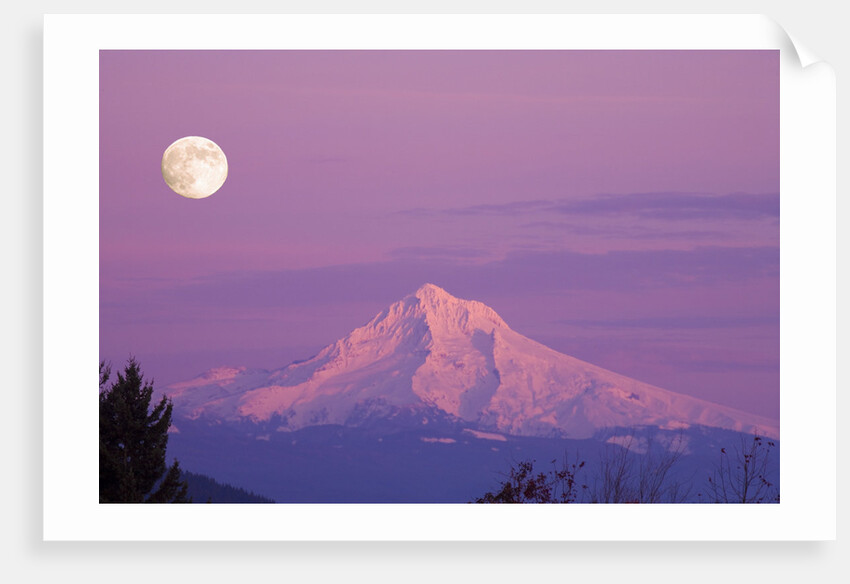 Mount Hood and Full Moon by Anonymous