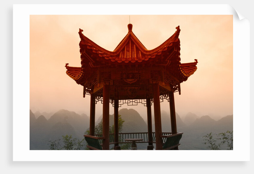 Pavilion Overlooking Karst Hills in Mist by Anonymous