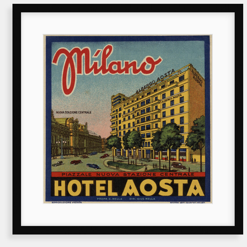 Hotel Aosta Milano Luggage Label by Anonymous