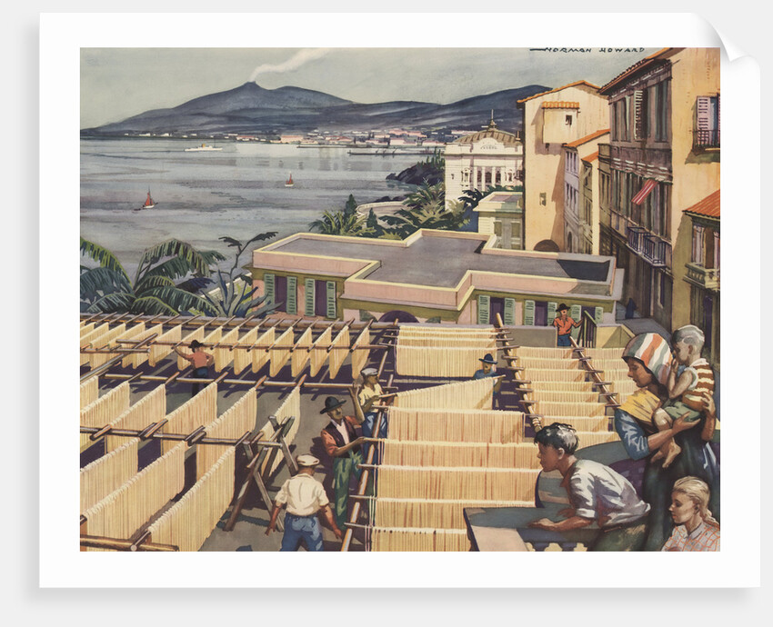 Illustration of Macaroni Drying in Italy by Norman Howard