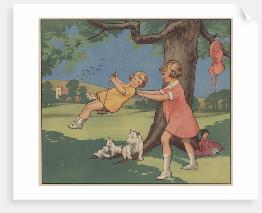 Book Illustration of Girls Playing on a Swing by Anonymous
