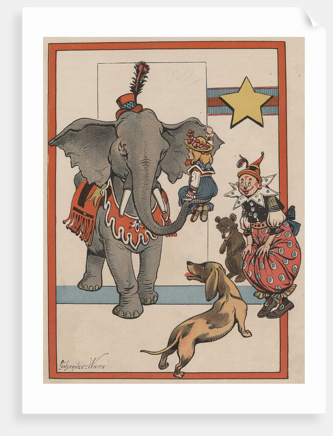 Illustration of an Elephant and Circus Performers by Constance White