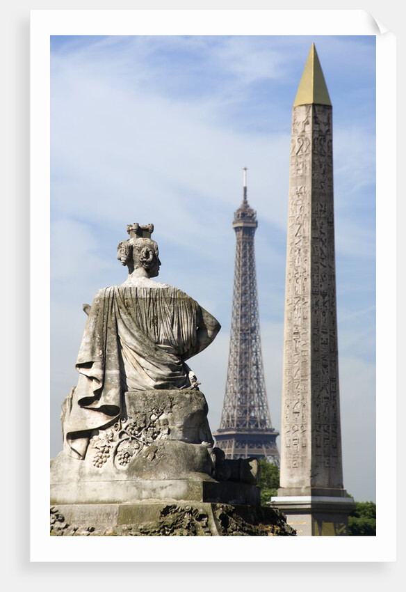 Statue with the Obelisk of Luxor and the Eiffel Tower in the Background by Anonymous