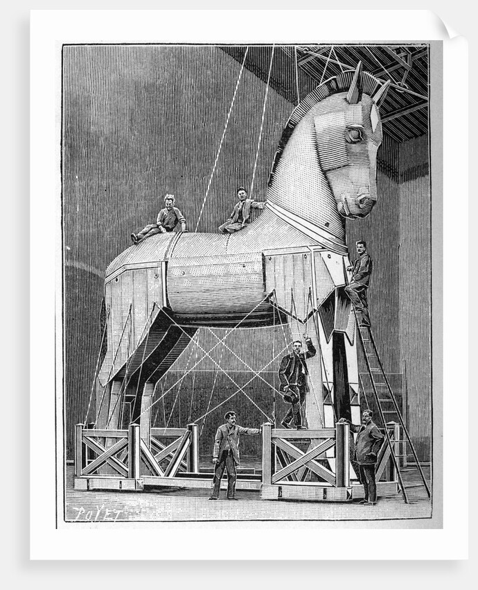 Illustration of Set Builders Working on a Trojan Horse by Anonymous