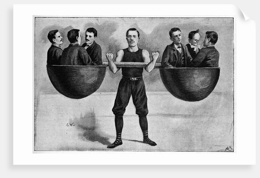 Illustration of a Circus Performer Lifting Six Men by Anonymous