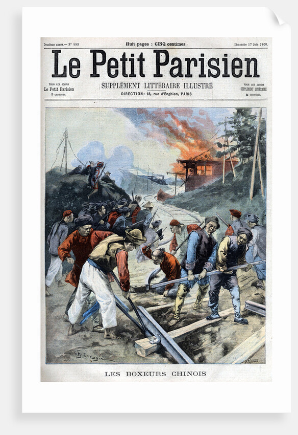 Illustration of Chinese Boxers Destroying Railroad Tracks by Anonymous