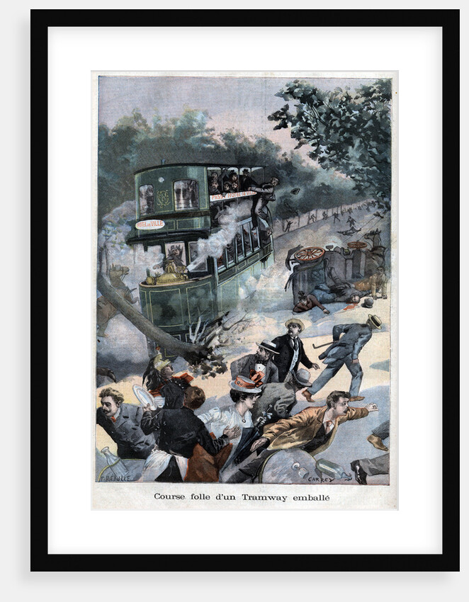 Illustration of a Runaway Tram in Paris by Anonymous