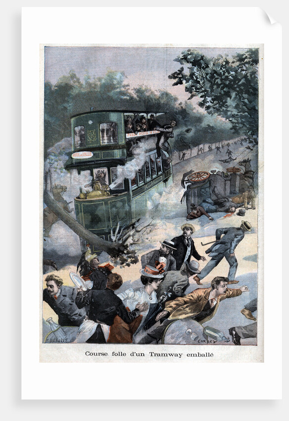Illustration of a Runaway Tram in Paris by Anonymous