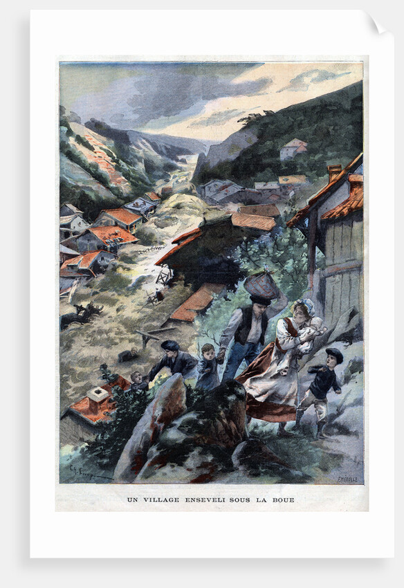 Illustration of Saint-Ours Village Buried by a Mudslide by Anonymous