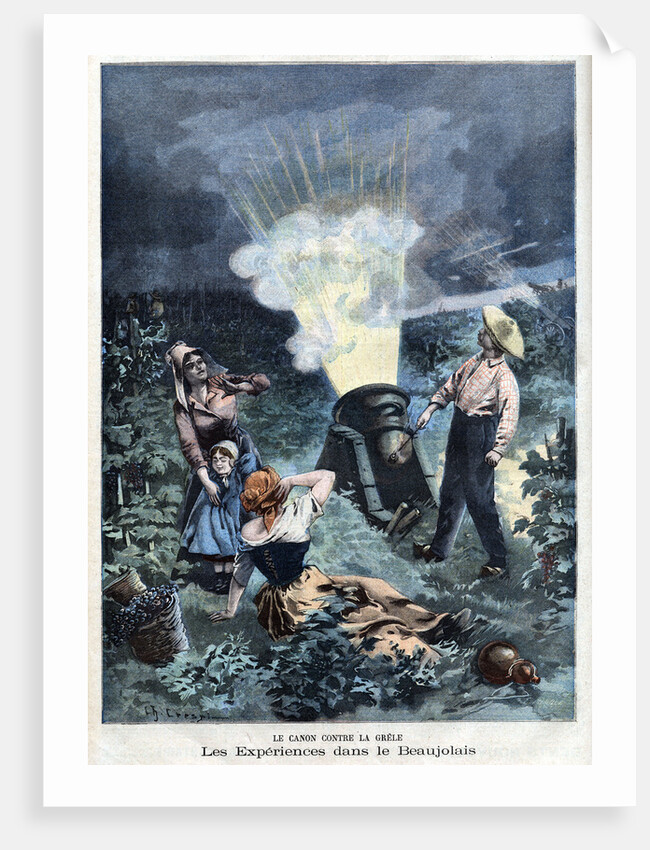 Illustration of a Farmer Firing a Cannon to Prevent Hailstones by Anonymous