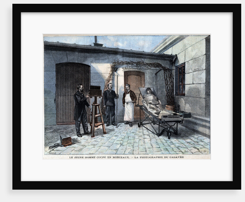 Illustration of Alphonse Bertillon Photographing a Mutilated Corpse by Anonymous