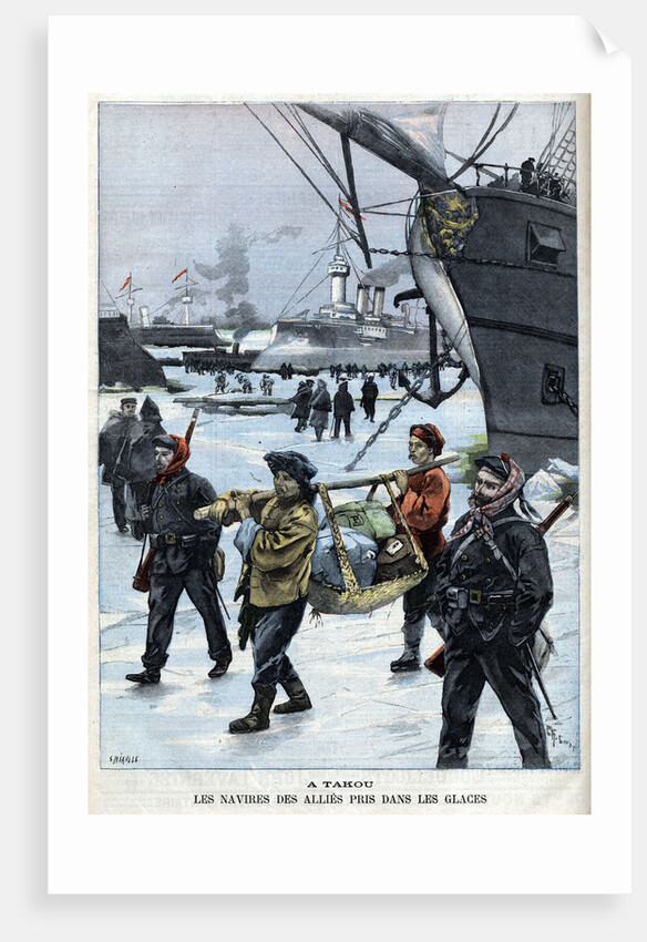 Illustration of Allied Naval Ships in Ice at Takou by Anonymous