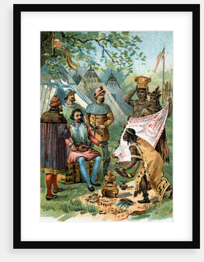Illustration of Hernan Cortes Accepting Gifts from Montezuma by Anonymous