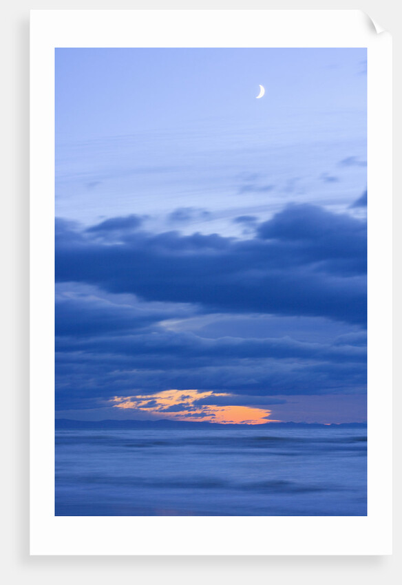 New Moon and Cumulus Clouds Above Sea at Winter Dawn by Anonymous