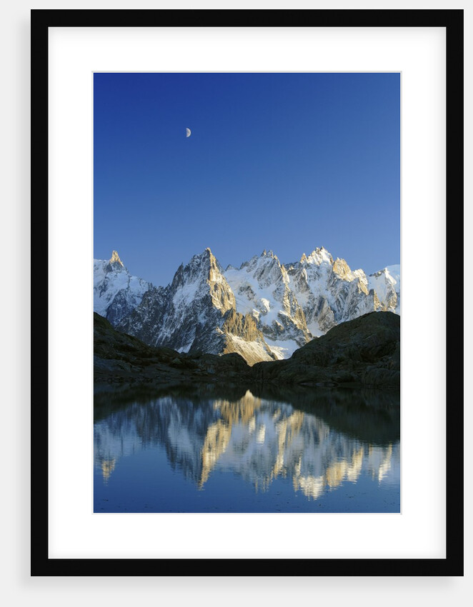 Aiguilles de Chamonix and and Mont Blanc reflected in Lac Blanc at sunset by Anonymous
