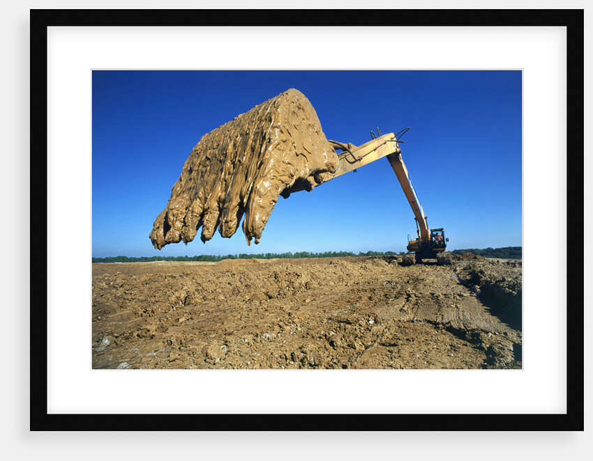 Backhoe Working in Muddy Field by Anonymous