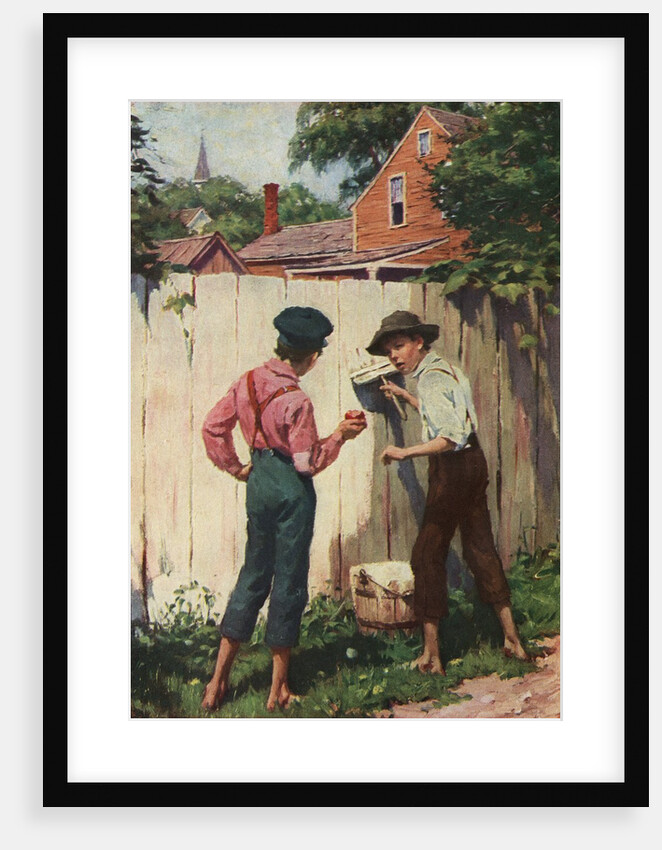 Illustration of Tom Sawyer Whitewashing a Fence by Worth Brehm by Anonymous