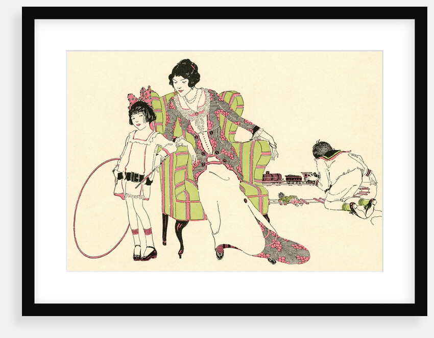 Illustration of Mother with Son and Daughter Playing Games by Harry Linnell