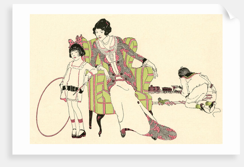 Illustration of Mother with Son and Daughter Playing Games by Harry Linnell
