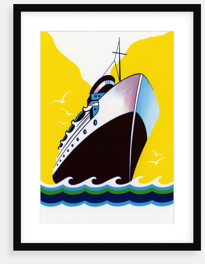 Broom label of Cruise Ship with Stylized Waves by Anonymous