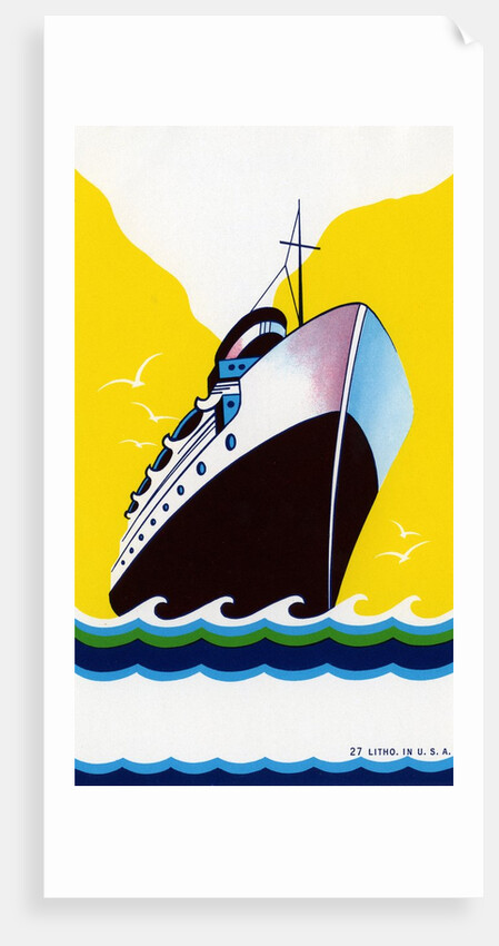 Broom label of Cruise Ship with Stylized Waves by Anonymous