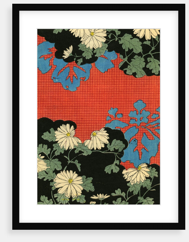 Illustration of Red and Black Design with Daisies by Anonymous