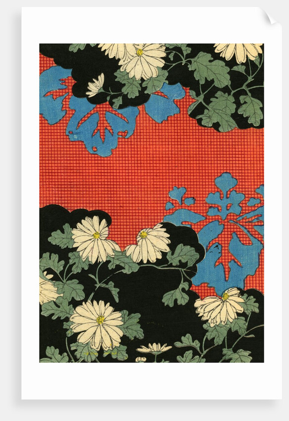 Illustration of Red and Black Design with Daisies by Anonymous