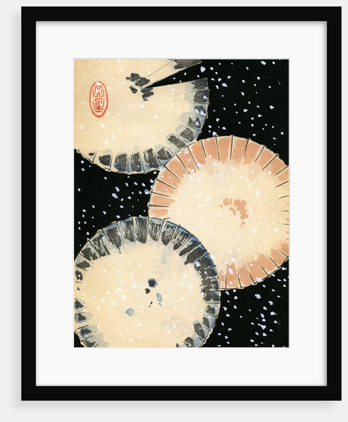 Illustration of Three Umbrellas in Snow by Anonymous