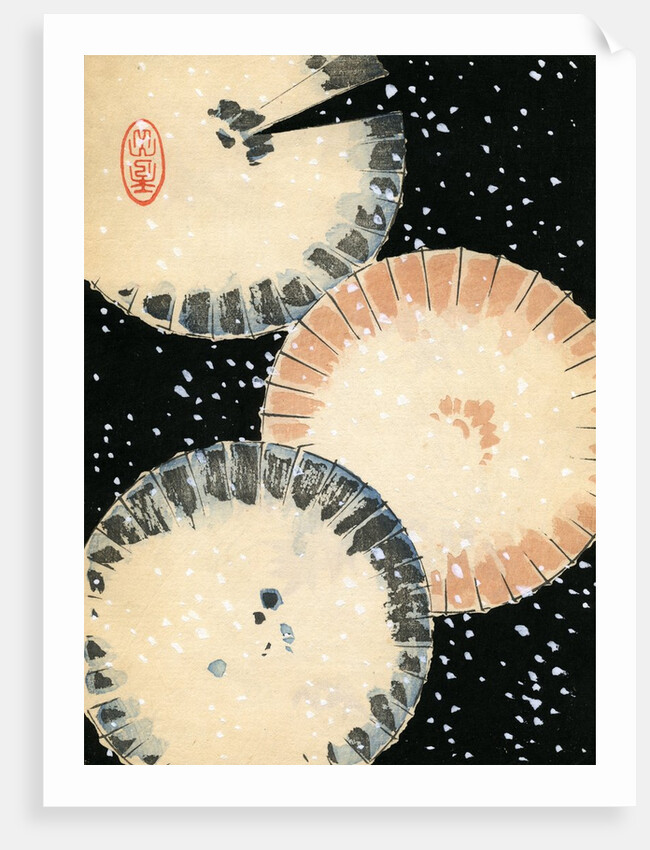 Illustration of Three Umbrellas in Snow by Anonymous