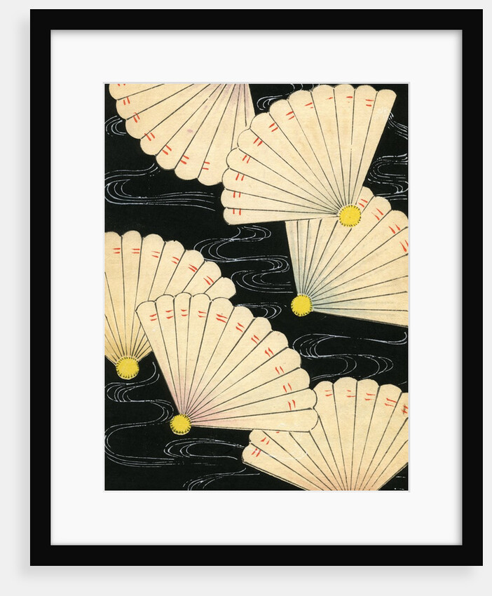 Illustration of White Fans on a Black Background by Anonymous