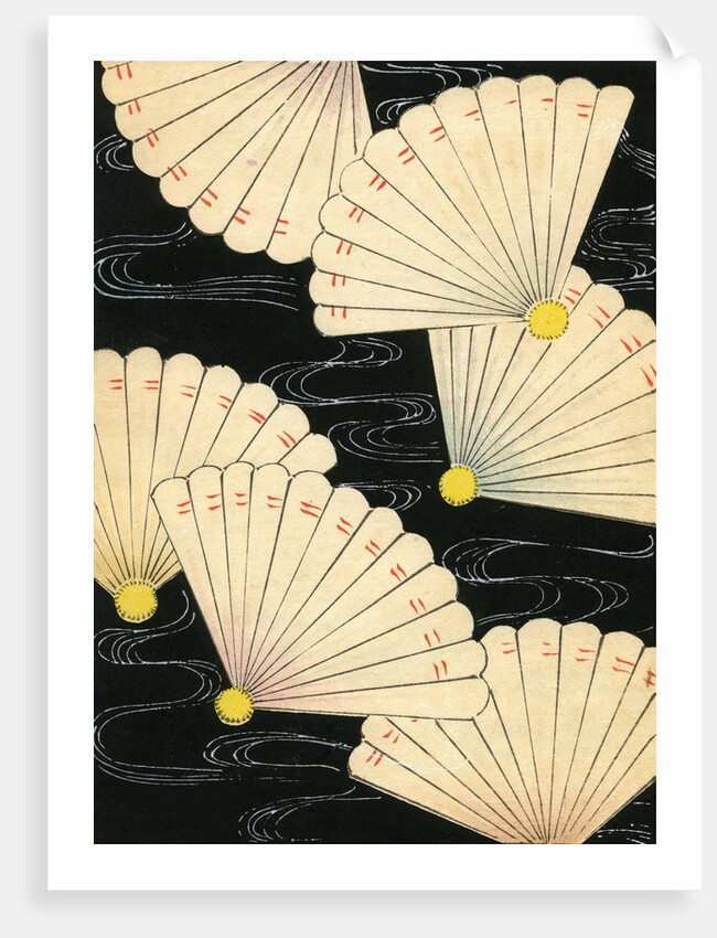 Illustration of White Fans on a Black Background by Anonymous