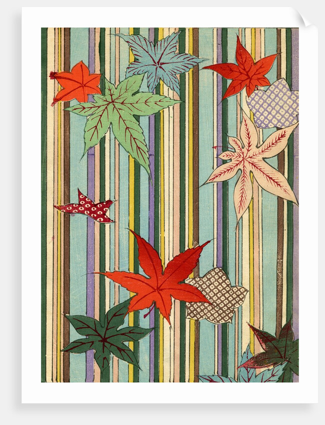 Illustration of Autumn Leaves on a Striped Background by Anonymous
